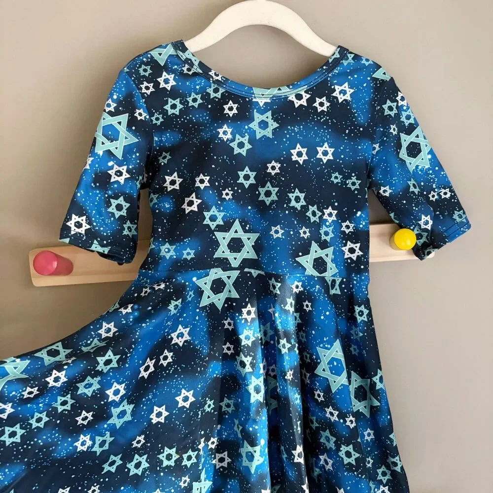 Handmade Twirly Star of David Skater Dress for Jewish Holidays